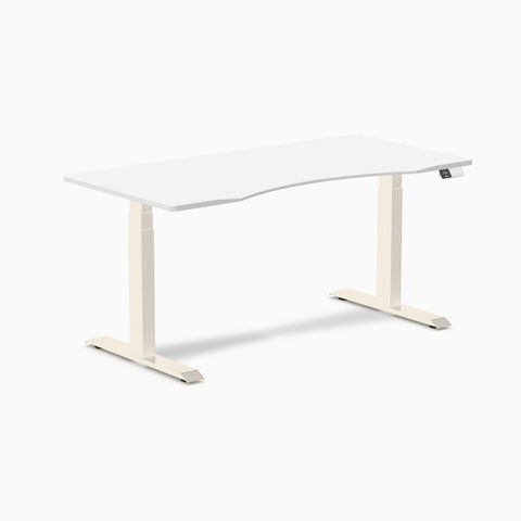 Desky Dual Ergo Edge Sit Stand Desk 150cm White Desktop and Wheat Frame