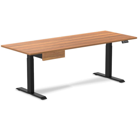 Desky Dual Melamine Standing Desk With Drawer 200cm Prime Oak Desktop and Matte Black Frame