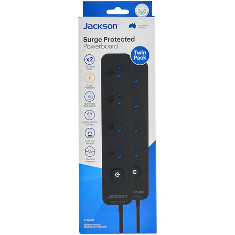 Jackson Surge Protected Board w/ 4 x Power Socket Outlets (Value Twin Pack)