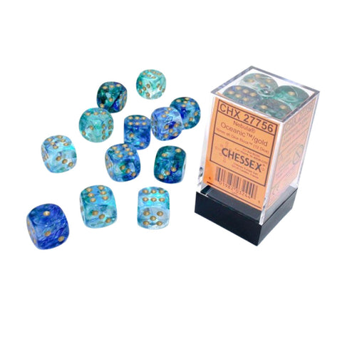 Chessex CHX 27756 Nebula 16mm D6 Oceanic/Gold Luminary Block (12 Dice)
