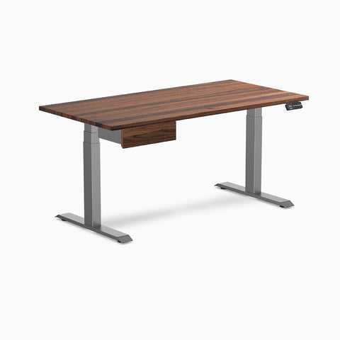 Desky Dual Hardwood Standing Desk With Drawer 150cm Walnut Desktop and Space Grey Frame