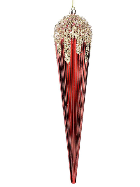 Christmas Warehouse - DECRH121 Red Textured & Gold Sequin Icicle Whimsical Essential Ornament | 28cm Red with Gold & Clear