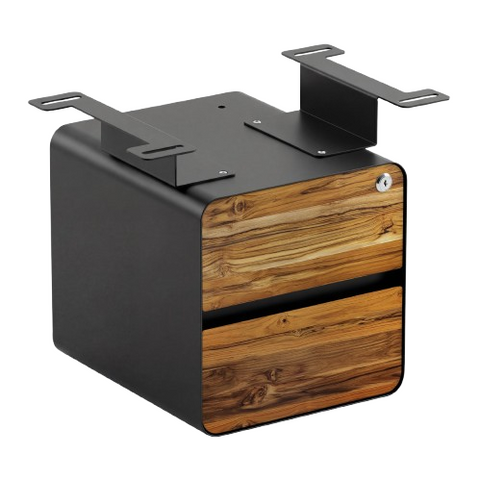Desky Minimal Under Desk Cabinet - Teak Hardwood / Black