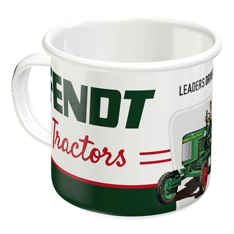 Nostalgic-Art Enamel Coffee Mug Fendt Tractors Themed Green and White 360ml 8x8cm