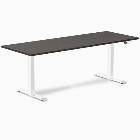Desky Dual Melamine Sit Stand Desk 200cm Burnished Wood Desktop and White Frame