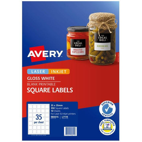 Avery 980015 L7119 Product Label Square Laser 35Up (Gloss White) [Pack 10]
