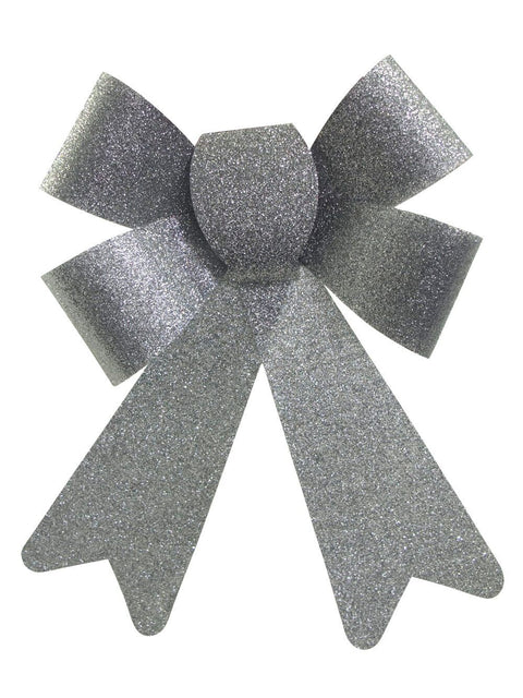 Christmas Warehouse - DECRB086 Silver Glitter Timeless Signature Structured Bow | 24cm Silver