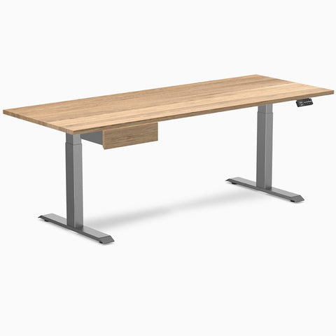 Desky Dual Hardwood Standing Desk With Drawer 200cm White Oak Desktop and Space Grey Frame