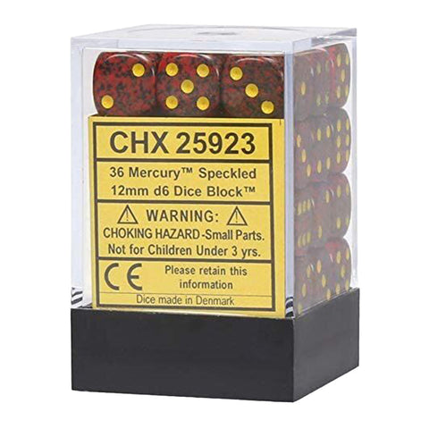 Chessex CHX 25923 Speckled 12mm D6 Mercury Block (36 Dice)
