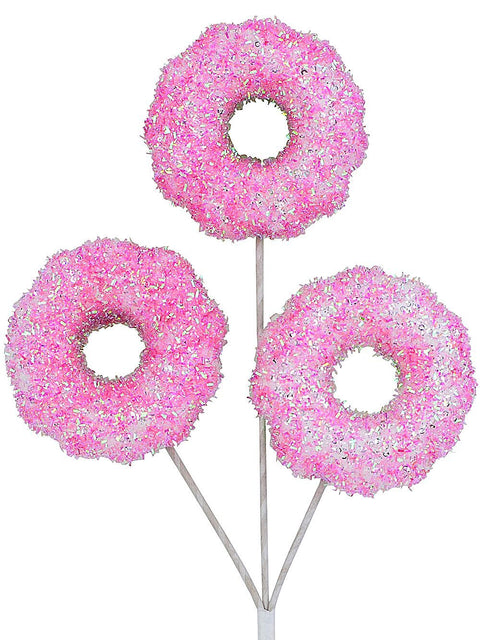 Christmas Warehouse - STEM2505 Pink Tinsel Doughnuts With Iridescent Sequins Long Christmas Stem | 46cm Pink With White & Iridescent