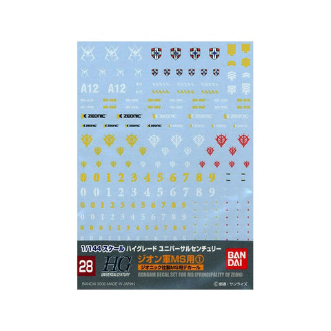 Bandai Gundam Decal 28 Hguc Multiuse Zeon Ms 1