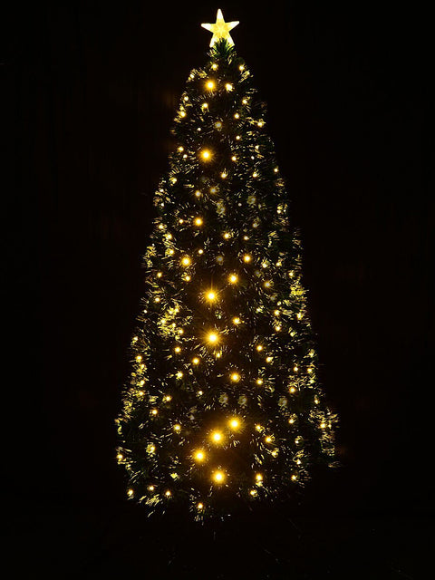 Christmas Warehouse - TREEFX74 1.8m Radiant Glow Fir Warm White LED & Fibre Optic Christmas Tree | 200 Tips Warm White on Green