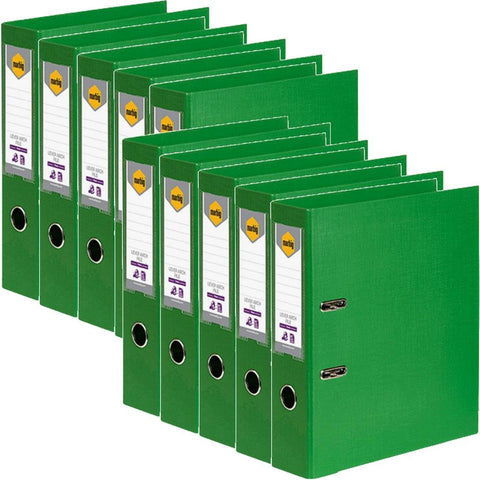 Marbig Lever Arch File Folder Foolscap 75mm (Green) [10 Pack]