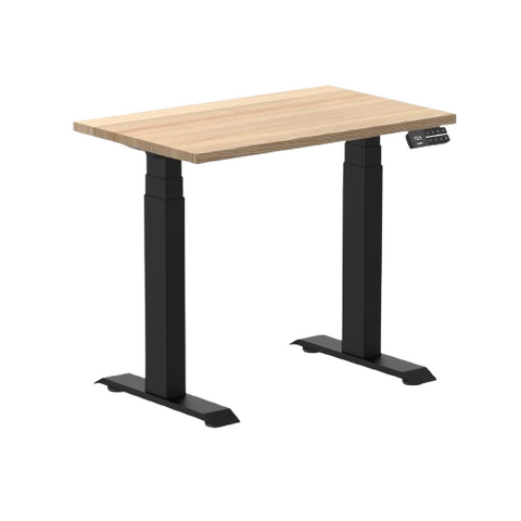Desky Dual Mini Hardwood Sit Stand Desk 80cm White Ash Desktop and Matte Black Frame