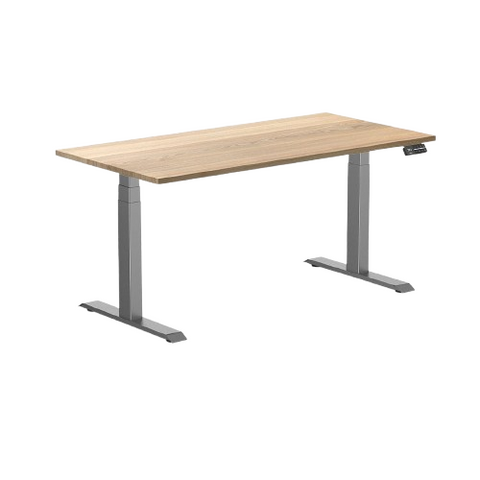 Desky Dual Hardwood Sit Stand Desk 150cm (White Ash Desktop/Space Grey Frame)