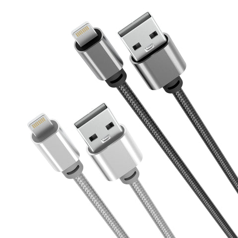 Laser 2m (2-pack) MFi Lightning to USB-A Cable Nylon (Silver/Black)