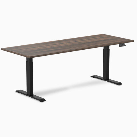 Desky Dual Melamine Sit Stand Desk 200cm Jarrah Legno Desktop and Matte Black Frame