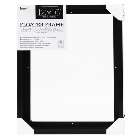 Jasart Thin Edge Artwork 12x16" Wood Floater Canvas Painting Frame Rect Black