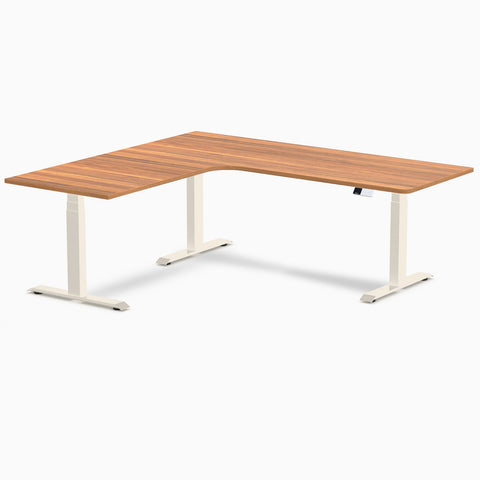 Desky L-Shape Melamine Sit Stand Desk 200cm - Left Return Prime Oak Top and Matte Black Leg