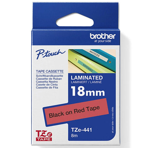 Brother TZE-441 Laminated Labelling Tape 18mm (Black On Red)