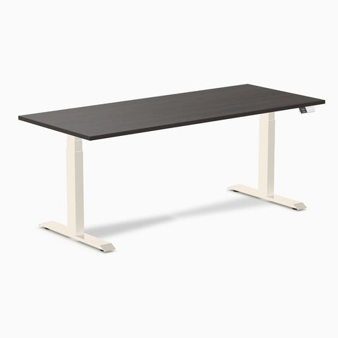 Desky Dual Melamine Sit Stand Desk 180cm Burnished Wood Desktop and Wheat Frame