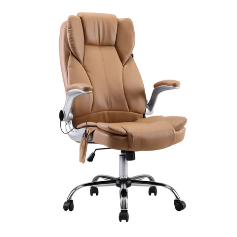 Artiss 8 Point Massage Office Chair PU Leather (Brown)