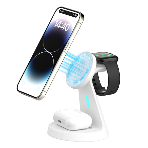 Laser 3 in 1 Wireless Charging Stand for Phone and Watch (White)
