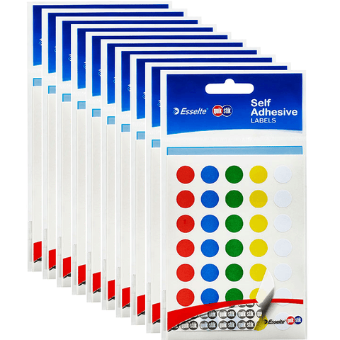 Quikstik 10 Pack Label Circle Round 11mm Assorted Colours Pack 245