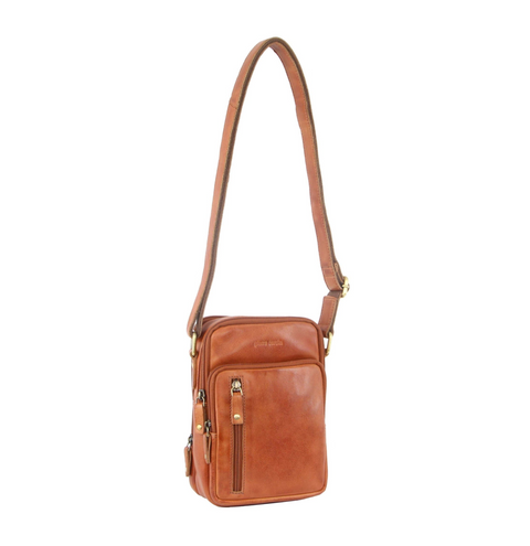 Pierre Cardin Cross Body Bag Unisex Sling Shoulder Messenger Travel - Cognac