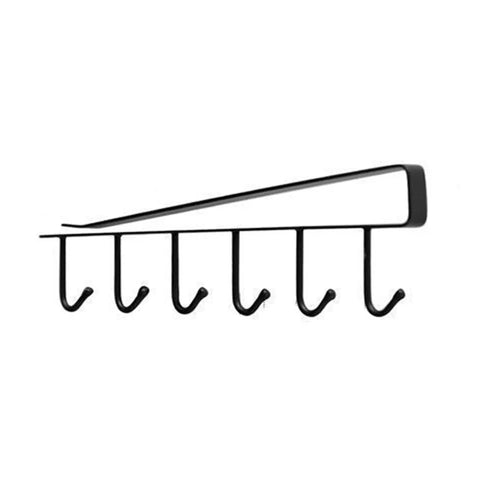 BOOC 6-Mug Utensil Under-Cabinet Kitchen Hooks (Black)