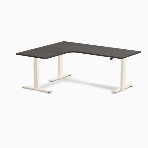 Desky L-Shape Melamine Sit Stand Desk 180cm - Left Return Burnished Wood Top and Wheat Leg
