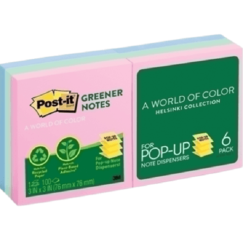 Post-It Greener Pop-Up Notes Pastel Helsinki 76x76mm [6 Pack]