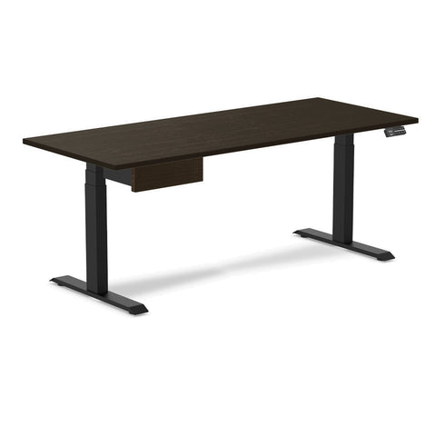Desky Dual Bamboo Standing Desk With Drawer Dark Bamboo Standing Desk With Drawer 180cm and Matte Black Frame
