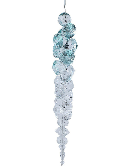 Christmas Warehouse - DECRH014 Diamond & Aqua Blue Glitter Icicle Whimsical Essential Ornament | 26cm Transparent with Aqua Blue