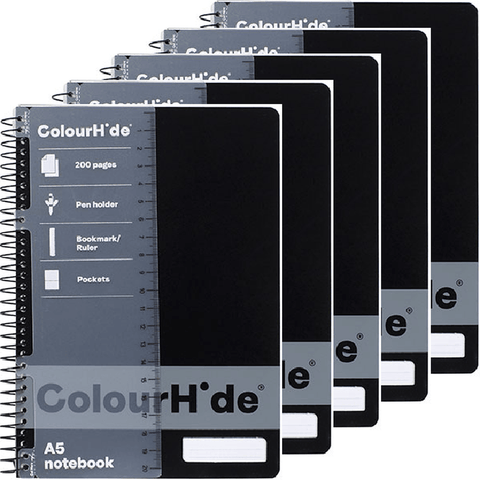 Colourhide Notebook 200 Page A5 (Black) [5 Pack]