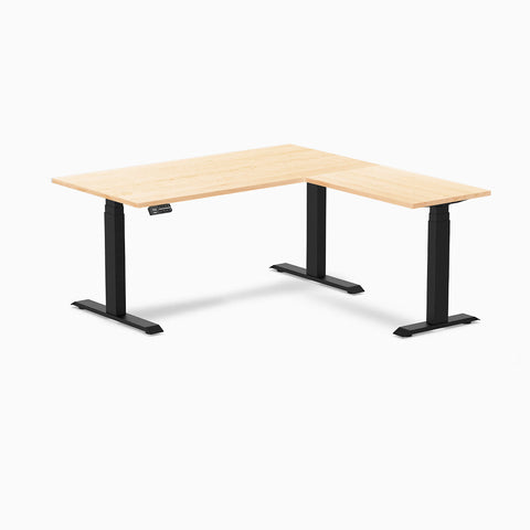 Desky Hardwood L-Shape Sit Stand Desk 150 x 155 cm Maple Top and Matte Black Leg