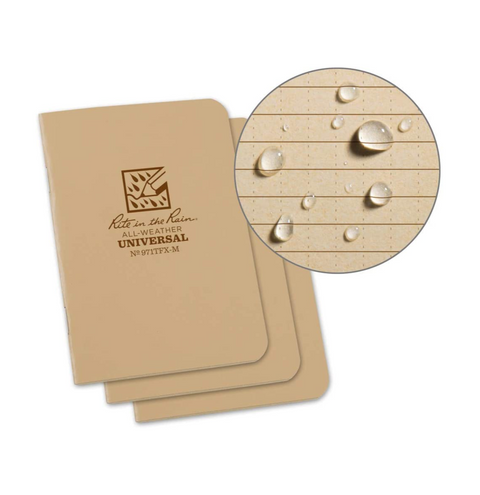 Rite in the Rain | Mini Stapled 3.25 x 4.625 Field Flex Notebook - Universal - 3 Pack - Tan - 3 Pack