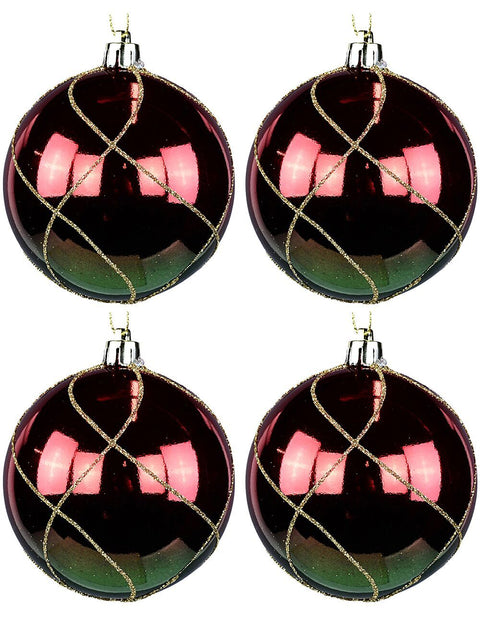 Christmas Warehouse - DECR9218 4x Dynamic Red & Green Statement Optical Fusion Glitter Baubles | 80mm Red & Green with Gold
