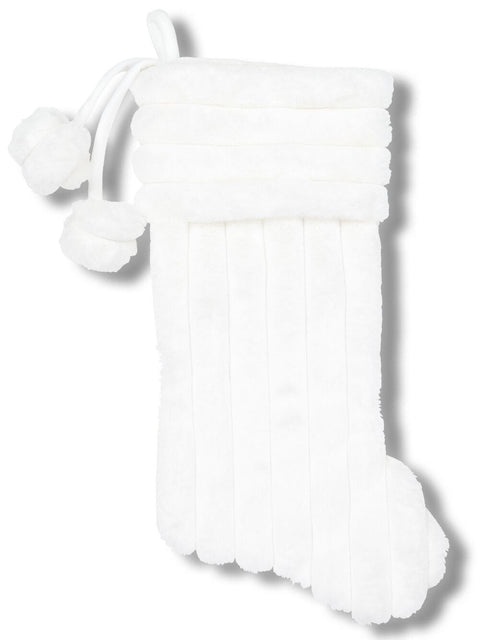 Christmas Warehouse - STCK2505 White Faux Fur Ribbed Stocking With Pom Poms | 48cm White