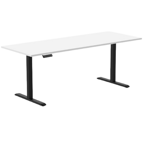 Desky Single Sit Stand Desk 200cm White Desktop and Black Frame