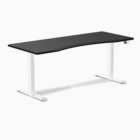 Desky Dual Ergo Edge Sit Stand Desk 180cm Black Desktop and White Frame