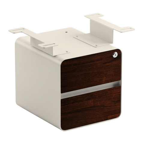 Desky Minimal Under Desk Cabinet - Dark Walnut Rubberwood / Wheat
