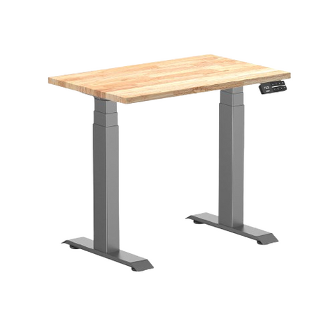 Desky Dual Mini Rubberwood Sit Stand Desk 80cm Natural Desktop and Space Grey Frame