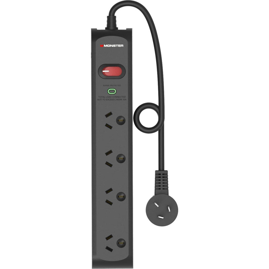 Monster 4 Port Surge Protector Power Board (Black) JB HiFi