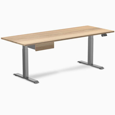 Desky Dual Hardwood Standing Desk With Drawer 200cm White Ash Desktop and Space Grey Frame