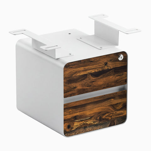Desky Minimal Under Desk Cabinet - Pheasantwood Hardwood / White
