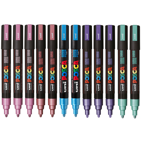 Uni PC-5M Posca Marker Medium Bullet Tip Metallic 2.5mm (Assorted) [Box 12]