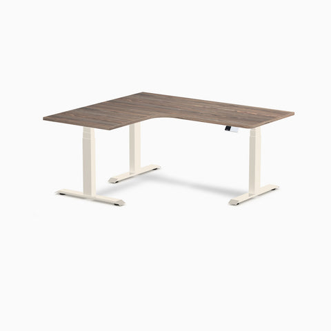 Desky L-Shape Melamine Sit Stand Desk 160cm - Left Return Natural Walnut Top and Matte Black Leg
