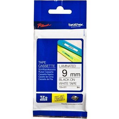 Brother Tze-221 Laminated Labelling Tape 9mm (Black On White)
