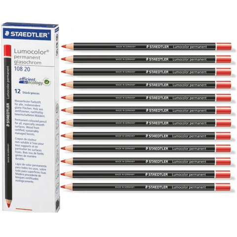 Staedtler 108 Lumocolor Permanent Glasochrom Pencils (Red) [Box 12]